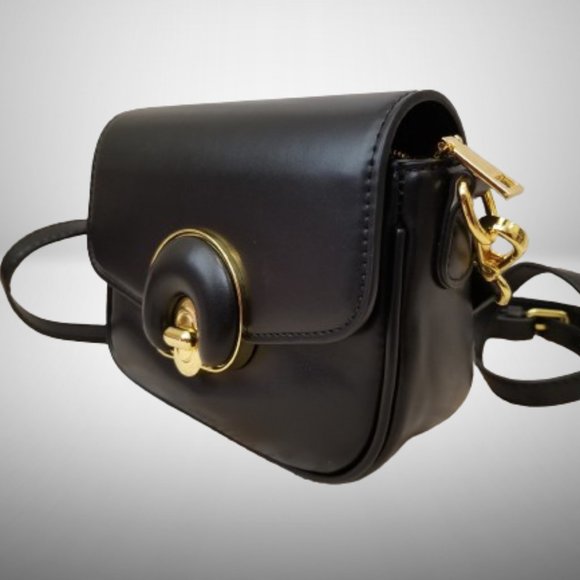 NWT! LOPPOP Black Faux Leather Purse Shoulder Bag w/Two Detachable Straps - Picture 3 of 11